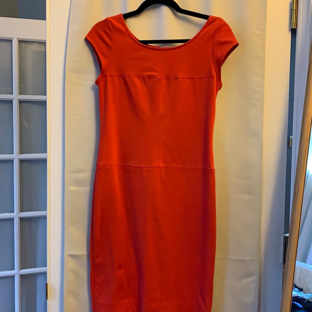 Red fitted cap sleeve stretch dress